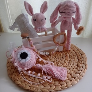 Δωράκι νεογέννητου προσωποποιημένο - amigurumi, σετ δώρου, λούτρινα αρκουδάκια, πλεκτό ζωακι - 4