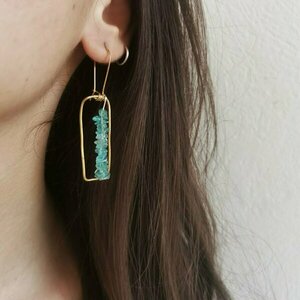 "Ariel earings" γυναικεία σκουλαρίκια από σύρμα ορείχαλκου και ημιπολύτιμες πέτρες - ημιπολύτιμες πέτρες, ορείχαλκος, κρεμαστά, μεγάλα - 3