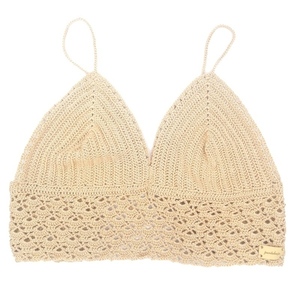 Χειροποίητο crop top ακρυλικό με δέσιμο στην πλάτη μπεζ μέγεθος S/M - χιαστί, ακρυλικό, crop top