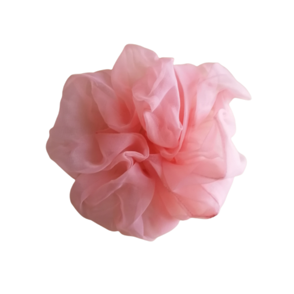 Scrunchie από οργάντζα ροζ-σομον μεγάλο - ύφασμα, λαστιχάκια μαλλιών