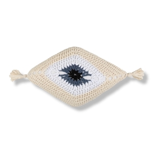 Πλεκτό διακοσμητικό μαξιλάρι "Μάτι" εκρού - μήκος 65 εκ. - δώρο, boho, μαξιλάρια
