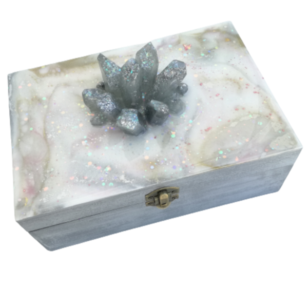 Μπιζουτιέρα διακοσμητικό κουτί ασημί με υγρό γυαλί - ξύλο, κουτί, οργάνωση & αποθήκευση, κοσμηματοθήκη