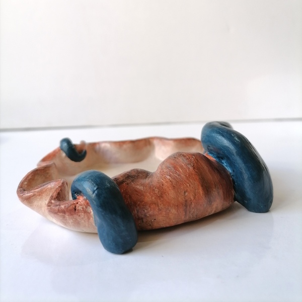 Τασάκι κεραμικό κοχύλι με μπλε πλοκάμια 12x11x3,2 - κοχύλι, πηλός, διακόσμηση σαλονιού, ειδη δώρων - 4