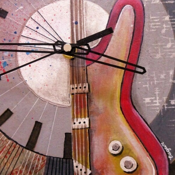 Ξύλινο ρολόι τοίχου με κιθάρα και νότες - ξύλο, τοίχου - 3