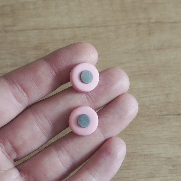 Σκουλαρίκια - κύκλοι ροζ - κύκλος, πηλός, γεωμετρικά σχέδια, καρφωτά, polymer clay - 3
