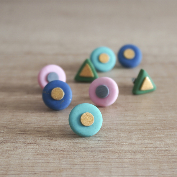 Σκουλαρίκια - κύκλοι ροζ - κύκλος, πηλός, γεωμετρικά σχέδια, καρφωτά, polymer clay - 4