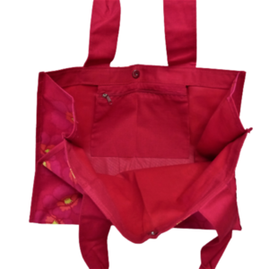 Τσάντα θαλάσσης κόκκινη με λουλούδια - ύφασμα, μεγάλες, θαλάσσης, tote, πάνινες τσάντες - 2