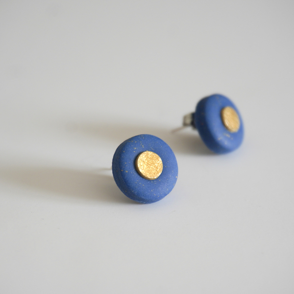 Σκουλαρίκια - κύκλοι μπλε - κύκλος, πηλός, γεωμετρικά σχέδια, καρφωτά, polymer clay