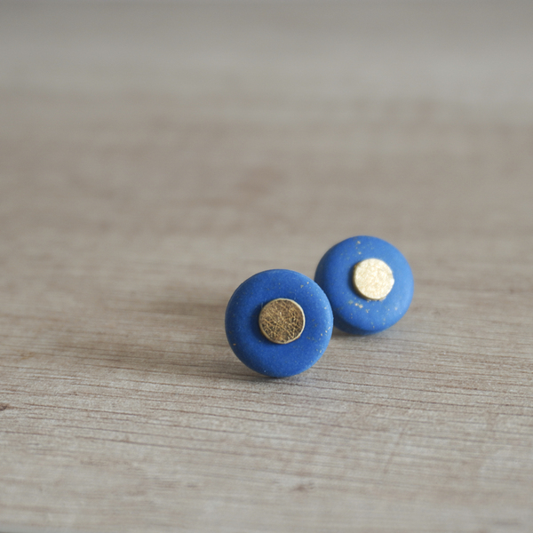 Σκουλαρίκια - κύκλοι μπλε - κύκλος, πηλός, γεωμετρικά σχέδια, καρφωτά, polymer clay - 2