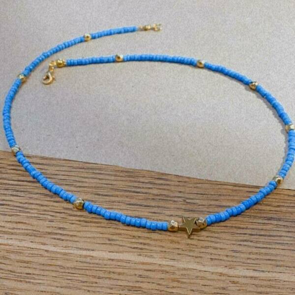 Blue Beads - ορείχαλκος, χάντρες, κοντά - 3