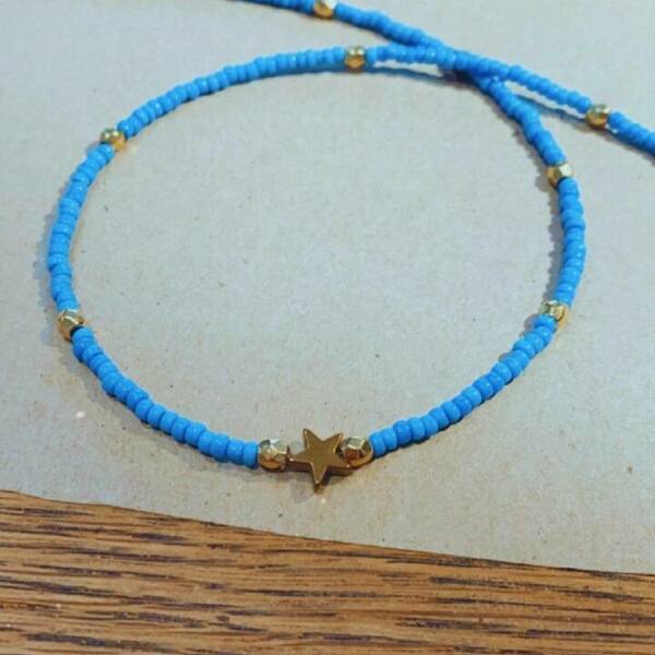 Blue Beads - ορείχαλκος, χάντρες, κοντά - 4