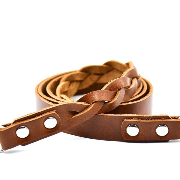Brown Semi Braided Leather Strap 2cm
