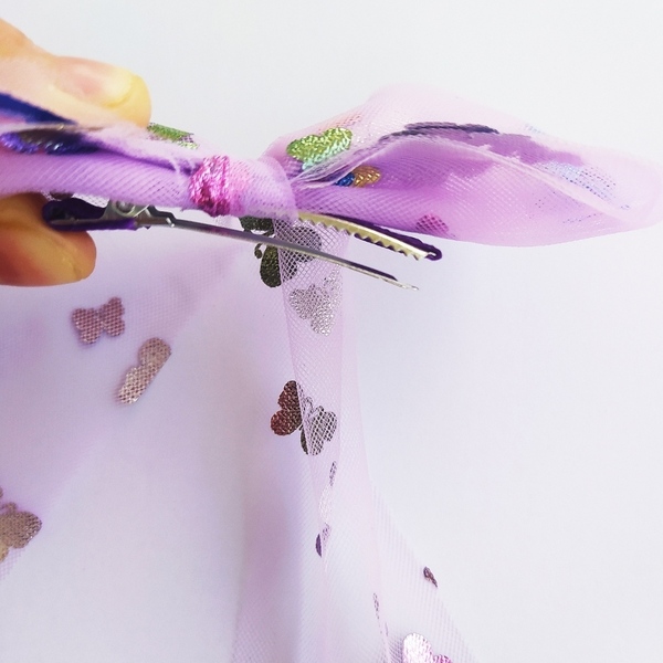 Χειροποίητος φιόγκος από οργάντζα με πεταλούδες - φιόγκος, δώρο, πεταλούδα, μαλλιά, αξεσουάρ μαλλιών - 3