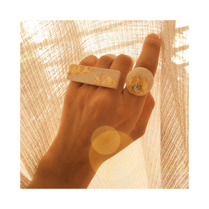 Πήλινο παραλληλόγραμμο δαχτυλίδι με χρυσό φύλλο κ ατσάλινη βάση - πηλός, ατσάλι, μεγάλα, αυξομειούμενα - 4