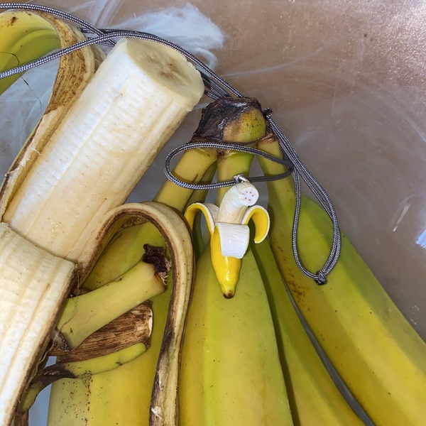 Κολιέ μπανάνα από πηλό με γκρί κορδόνι - πηλός, κορδόνια, μακριά - 4