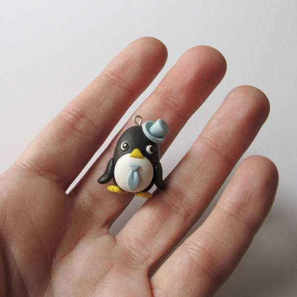 Σκουλαρίκια - πιγκουίνοι - πηλός, κρεμαστά, ζωάκια - 2
