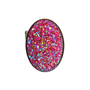 Δαχτυλίδι σε οβάλ μπρούντζινη βάση και ροζ καμπουσόν - plexi glass, μπρούντζος, μεγάλα, αυξομειούμενα, φθηνά - 2