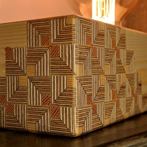 Ξύλινο χειροποίητο διακοσμητικό επιτραπέζιο φωτιστικό με μοτίβο - ξύλο, πορτατίφ - 3
