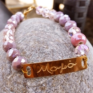 Βραχιόλι ' μαμά' ταυτότητα με ροζ κεραμική χάντρα - ταυτότητες, μαμά, κοσμήματα, χεριού - 3