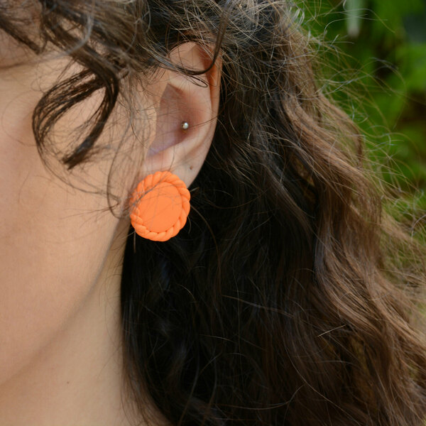 Eden Collection - Orange - Χειροποίητα καρφωτά σκουλαρίκια - πηλός, απαραίτητα καλοκαιρινά αξεσουάρ, καρφωτά, μικρά - 2