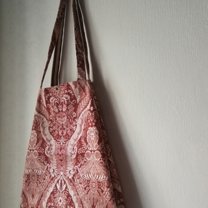 Πάνινη τσάντα 39x41 Μπορντό shopping bag, tote, vintage jacquard βαμβακερο ιταλικό - ύφασμα, ώμου, tote, πάνινες τσάντες - 3