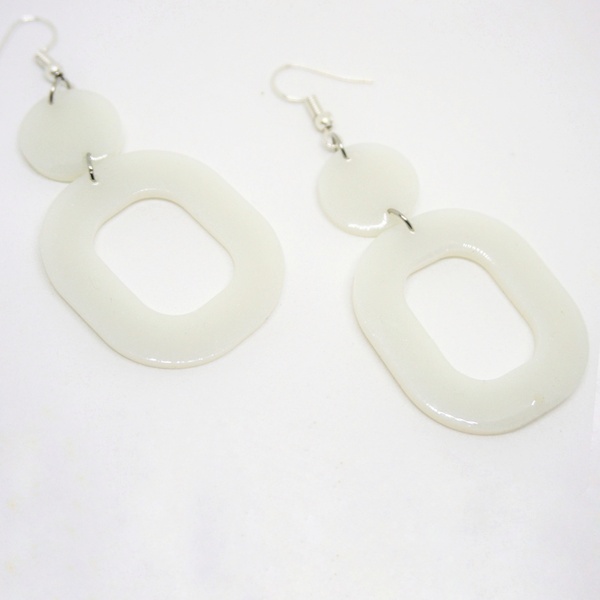 Λευκά σκουλαρίκια από υγρό γυαλί - γυαλί, μακριά, κρεμαστά, μεγάλα