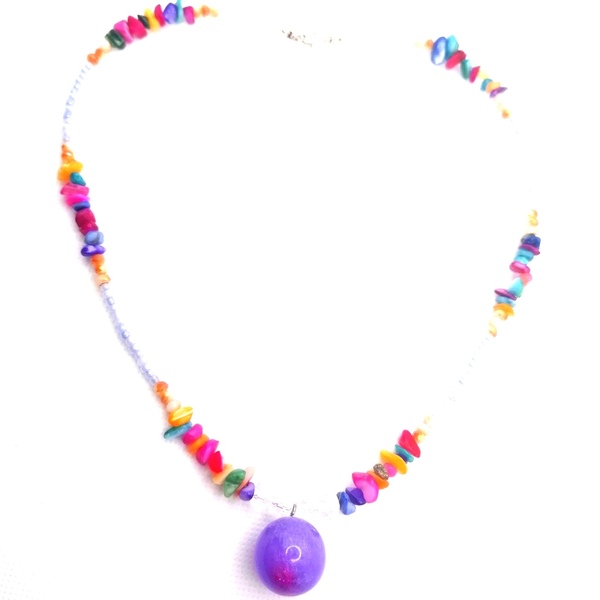 Χειροποίητο κολιέ με resin pendent, crystal beads, gemstones - ημιπολύτιμες πέτρες, τσόκερ, χάντρες, κοντά, επιπλατινωμένα