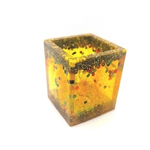 Χειροποίητο κουτί απο resin και glitter beads 4.9×4.9×5.9 cm - γυαλί, ρητίνη