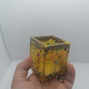 Χειροποίητο κουτί απο resin και glitter beads 4.9×4.9×5.9 cm - γυαλί, ρητίνη - 3