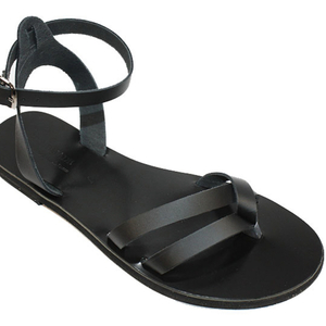 Δερμάτινα χειροποίητα σανδάλια σε μαύρο χρώμα - δέρμα, μαύρα, boho, φλατ, ankle strap - 3