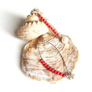 Ασημένια χειροποίητα σκουλαρίκια με κόκκινο κοράλλι και πέρλα - ασήμι, κοράλλι, μακριά, κρεμαστά, πέρλες - 2