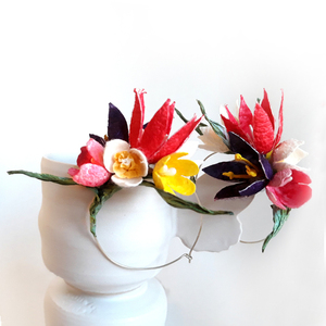 Σκουλαρίκια -κρίκοι με χρωματιστά λουλούδια από κουκούλι μεταξοσκώληκα - κρίκοι, λουλούδι, boho - 2