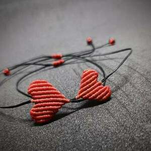 Σέτ Βραχιόλι Μακραμε Μαμά Κόρη Καρδιά Κόκκινη με Μαύρο λουράκι - μακραμέ, χεριού, αυξομειούμενα, καρδιά, μαμά