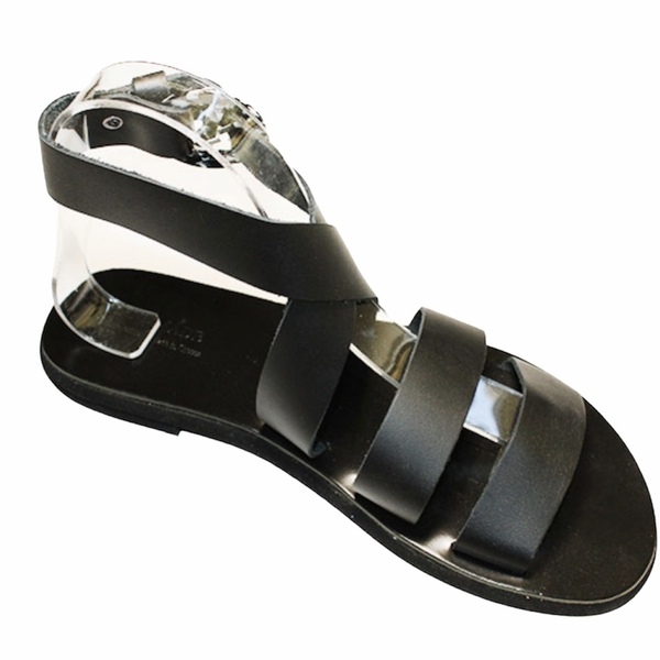ΔΕΡΜΑΤΙΝΑ ΣΑΝΔΑΛΙΑ ΜΕ ΜΑΥΡΑ ΛΟΥΡΑΚΙΑ - ankle strap, φλατ, δέρμα, μαύρα, boho