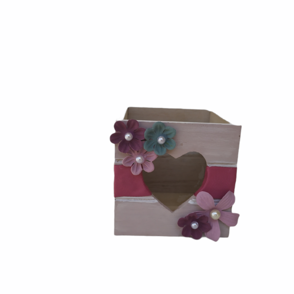 Ξύλινη μολυβοθήκη λουλουδένια - κορίτσι, διακοσμητικά, δώρα για δασκάλες, αξεσουάρ γραφείου - 2