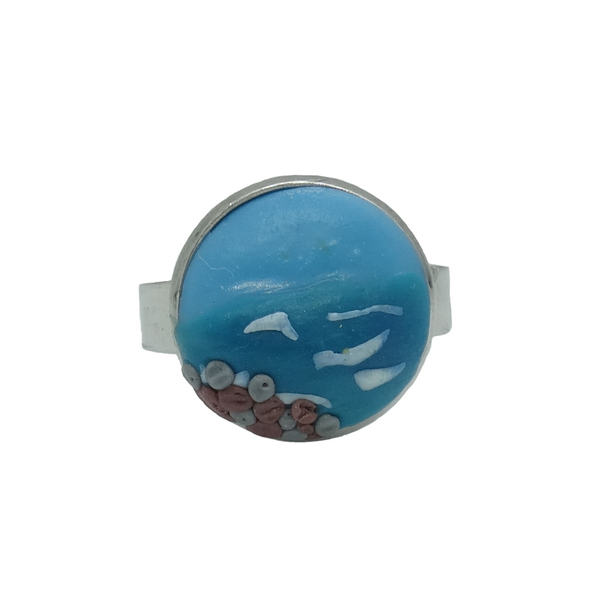 Ανοιχτό ατσάλινο δαχτυλίδι με θαλασσινό μοτίβο - πηλός, θάλασσα, ατσάλι, αυξομειούμενα, φθηνά