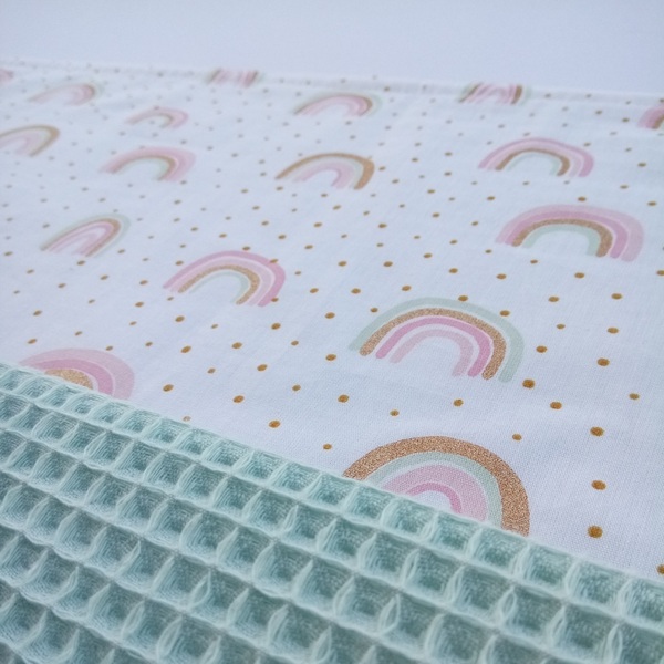 Baby Gift Box Σετ των 2 Μαξιλάρι Φεγγαράκι, Κουβέρτα Πικέ Μέντα Ουράνια Τόξα 1 x 0,70εκ - κορίτσι, σετ δώρου, κουβέρτες, φεγγάρι, μαξιλάρια - 2