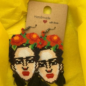 Σκουλαρίκια Frida Kahlo XXL - με φούντες, miyuki delica, κρεμαστά, μεγάλα - 3