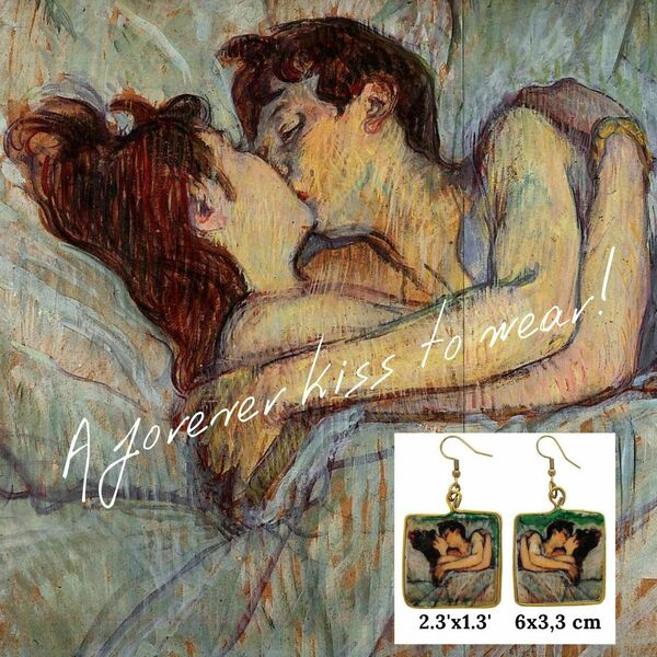 Σκουλαρίκια Τουλουζ Λοτρεκ "Στο κρεβάτι το φιλί" 1892-3 - κρεμαστά, γάντζος - 2