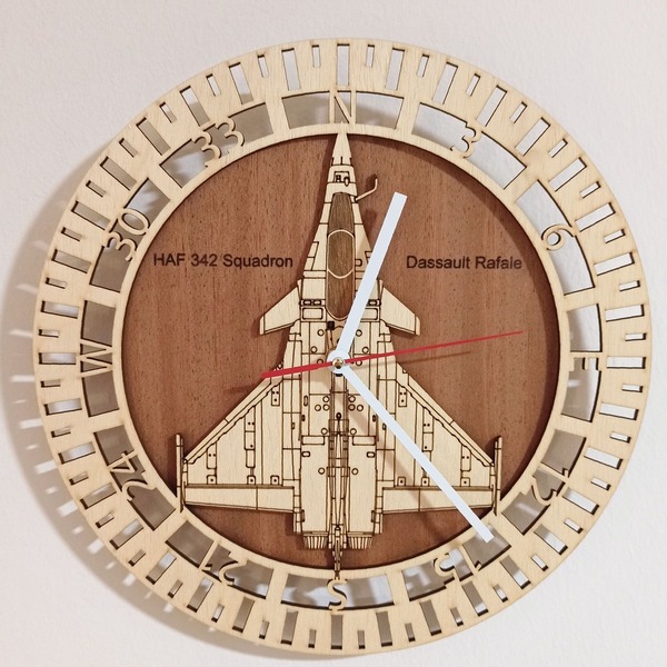Ξύλινο ρολόι τοίχου - "Dassault Rafale" - ιδανικό δώρο για πιλότους - τοίχου