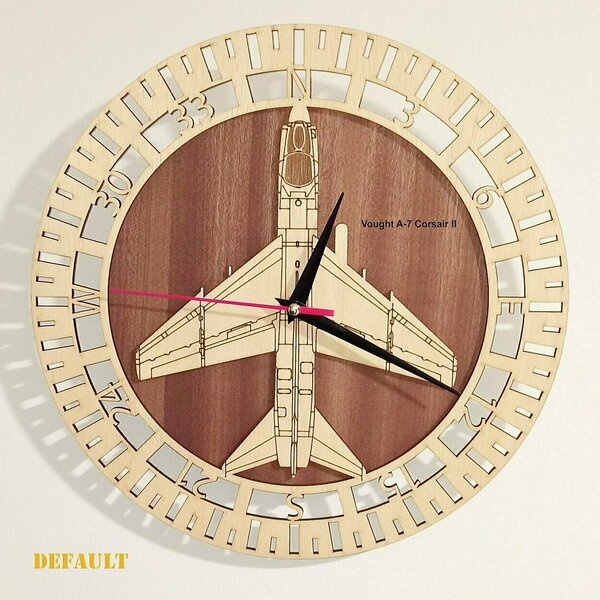 Ξύλινο ρολόι τοίχου - "Vought A-7 Corsair II" - ιδανικό δώρο για πιλότους - τοίχου - 2