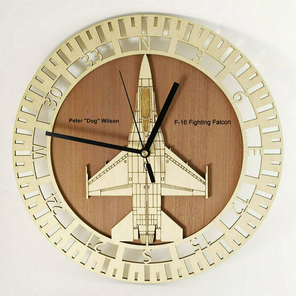 Ξύλινο ρολόι τοίχου - "F-16 fighting falcon" - ιδανικό δώρο για πιλότους - τοίχου