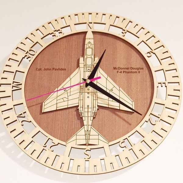 Ξύλινο ρολόι τοίχου - "McDonnell Douglas F-4 Phantom" - ιδανικό δώρο για πιλότους - τοίχου