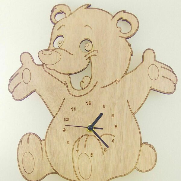 Χειροποίητο διακοσμητικό ρολόι τοίχου "Bear Cub" , για το παιδικό δωμάτιο - Χαράξτε το όνομα του παιδιού. - τοίχου - 2