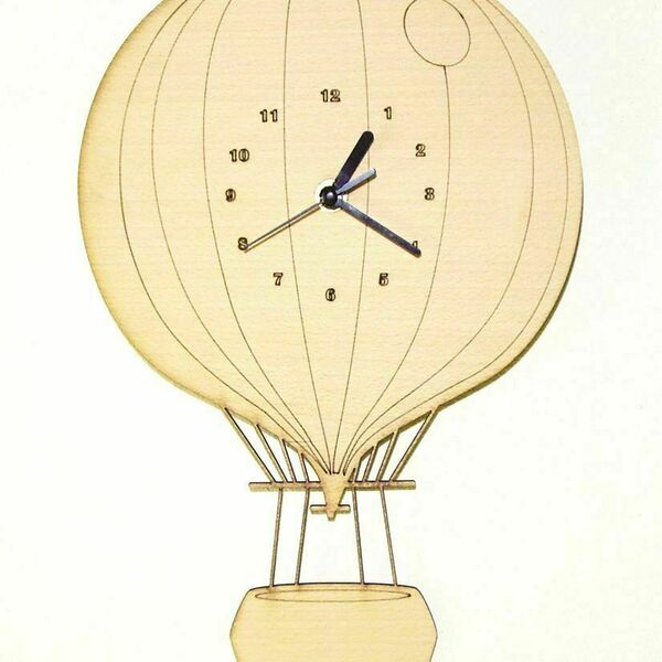 Χειροποίητο διακοσμητικό ρολόι τοίχου "Hot air Baloon" , για το παιδικό δωμάτιο - Χαράξτε το όνομα του παιδιού. - τοίχου - 2