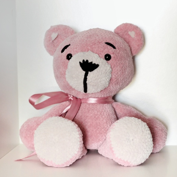 Χειροποίητος πλεκτός ροζ αρκούδος - λούτρινα, αρκουδάκι, amigurumi