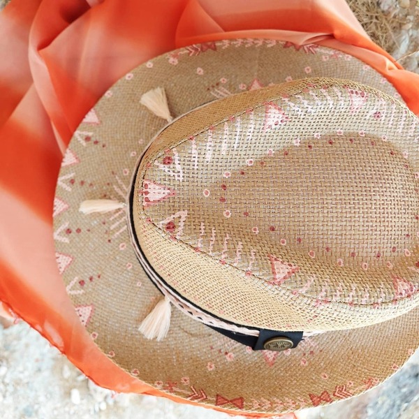 Custom / Handpainted καπέλο Boho Romantic - ψάθινα, νυφικά, boho, απαραίτητα καλοκαιρινά αξεσουάρ, δώρα για γυναίκες - 2