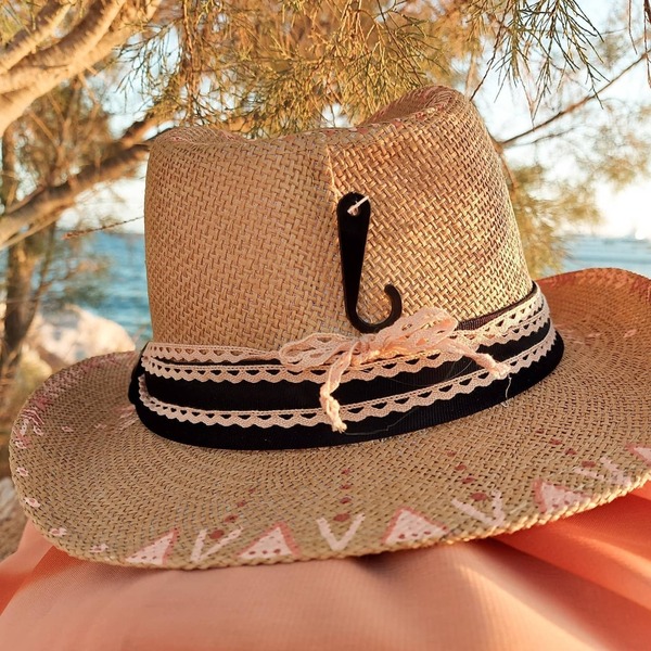 Custom / Handpainted καπέλο Boho Romantic - απαραίτητα καλοκαιρινά αξεσουάρ, boho, νυφικά, δώρα για γυναίκες, ψάθινα - 3
