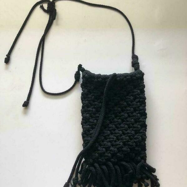 Black boho bag - νήμα, all day, πλεκτές τσάντες, μικρές, φθηνές