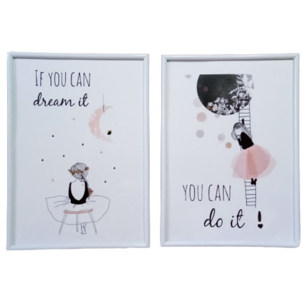 Σετ 2 κάδρα " if you can dream it, you can do it ! "για κορίτσια - πίνακες & κάδρα, κορίτσι, δώρο, παιδικά κάδρα